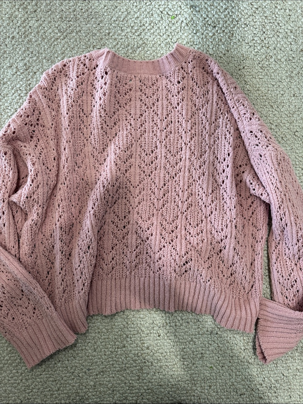 American Eagle Outfitters Pink Openwork Crewneck Sweater - Picture 3 of 3